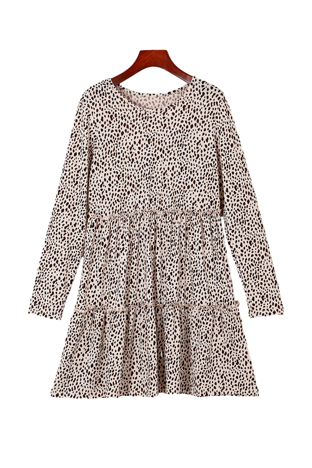 Leopard Animal Print Tiered Long Sleeve Dress-Dresses-MomFashion