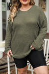 Moss Green Plus Size Textured Knit Long Sleeve Top-Plus Size-MomFashion