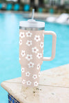 Parchment Floret Print Stainless Tumbler With Lid And Straw-Accessories-MomFashion