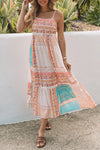 Multicolor Boho Patchwork Print Square Neck Sundress-Dresses-MomFashion