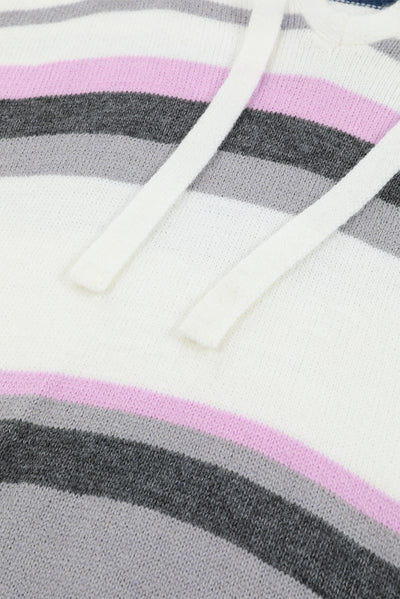 Stripe Plus Size Striped Hooded Knit Sweater-Plus Size-MomFashion