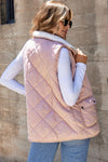 Pink Fleece Lined Quilted Vest Coats-Outerwear-MomFashion