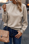 Beige Solid Textured Raglan Sleeve Pullover Sweatshirt-Tops-MomFashion