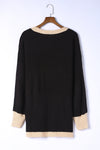 Black Contrast Trim Open Front Lantern Sleeves Cardigan-Tops-MomFashion