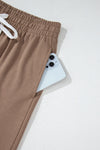 Light French Beige Striped Drop Shoulder Pullover and Jogger Pants Set-Two Piece Sets/Pant Sets-MomFashion