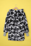 Gray Camo Print Soft Fleece Hooded Open Front Coat-Outerwear-MomFashion