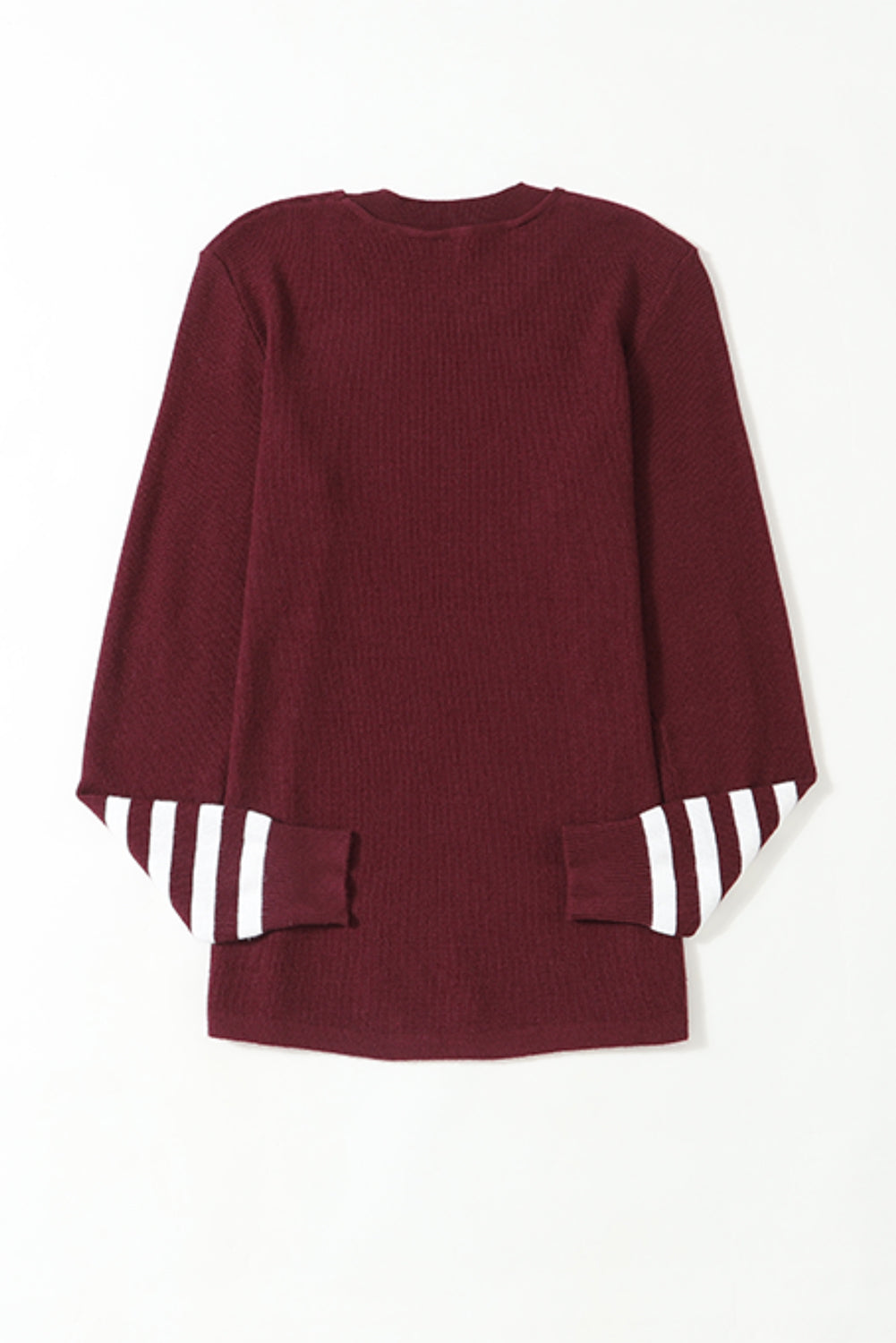Red Striped Sleeve Plain Knit Sweater-Tops-MomFashion