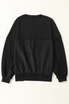 Black Drop Shoulder Henley Buttons Sweatshirt-Tops-MomFashion