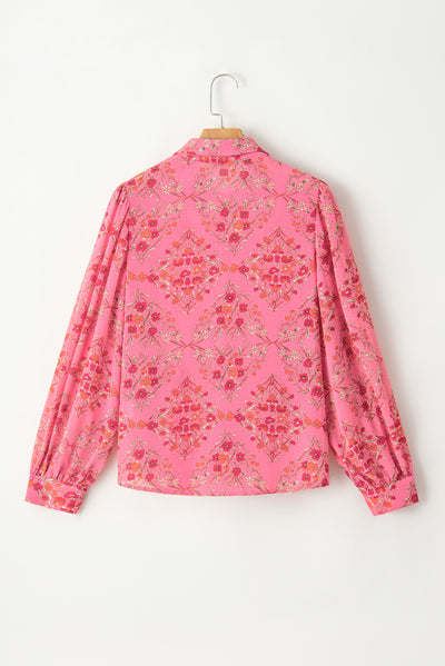 Strawberry Pink Aesthetic Floral Puff Sleeve Shirt-Tops-MomFashion