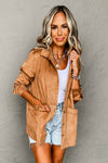 Camel Faux Suede Button Up Jacket-Outerwear-MomFashion