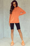 Orange Mineral Wash Kangaroo Pocket Drawstring Pullover Hoodie-Tops-MomFashion