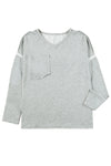 Gray Pocketed Oversized Drop Sleeve Top-Tops-MomFashion