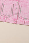 Pink Rivet Studded Pocketed Denim Jacket-Outerwear-MomFashion