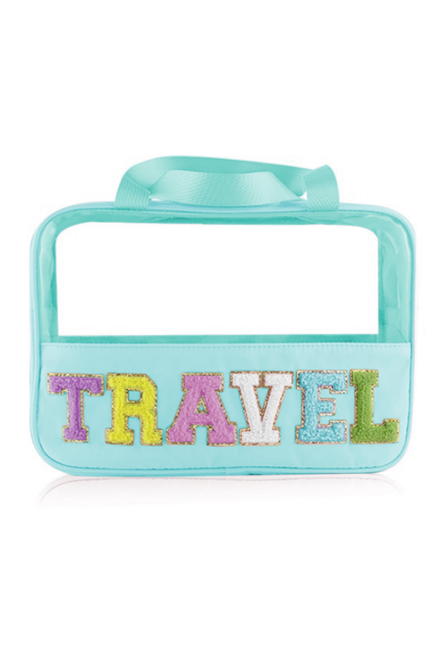Mint Green TRAVEL Chenille Letter Clear PVC Makeup Bag-Accessories-MomFashion
