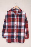 Red Plaid Print Buttoned Shirt Jacket-Outerwear-MomFashion