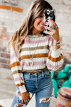 Multicolor Striped Hollowed Knitted Loose Sweater-Tops-MomFashion