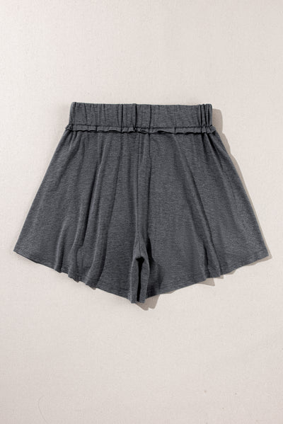 Gray Elastic Waist Culotte Shorts-Bottoms-MomFashion