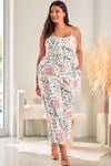 White Plus Size Floral Print Sleeveless Wide Leg Jumpsuit-Plus Size-MomFashion