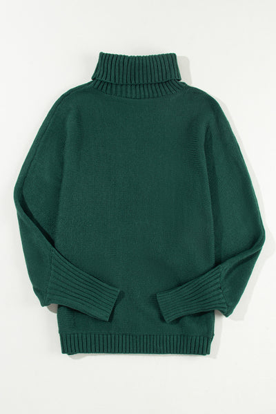 Blackish Green Merry Letter Embroidered High Neck Sweater-Tops-MomFashion