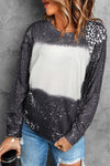 Black Retro Bleached Leopard Spot Pullover-Tops-MomFashion