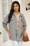 Gray Solid Textured Flap Pocket Buttoned Shacket-Outerwear-MomFashion