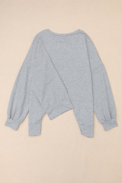 Khaki Colorblock Stitching Irregular Hem Long Sleeve Top-Tops-MomFashion