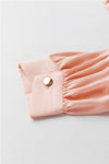 Pink Frilled Lapel Collar Button-Up Puff Sleeve Shirt-Tops-MomFashion