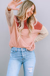 Fiery Red Color Block Long Sleeve Ribbed Loose Top-Tops-MomFashion