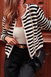 Black Contrast Striped Print Cardigan-Tops-MomFashion