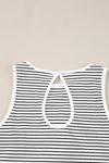 White Striped Print Ribbed Knit Sleeveless Top-Tops-MomFashion