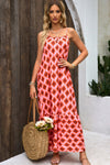 Fiery Red Geometric Print Loose Fit Sleeveless Maxi Dress-Dresses-MomFashion