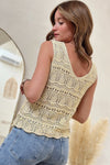 Apricot V Neck Textured Hollow-out Sweater Vest-Tops-MomFashion