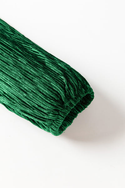 Green Tie Waist Crinkle Velvet Dress-Dresses-MomFashion