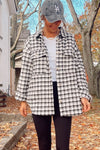 Black Plaid Print Chest Pockets Buttoned Tunic Shacket-Outerwear-MomFashion