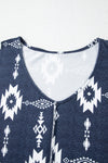 Gray Plus Size Aztec Print Exposed Seam Top-Plus Size-MomFashion