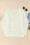 White Hollow Out Crochet V Neck Pullover Sweater-Swimwear-MomFashion