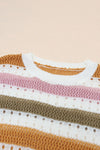 Multicolor Striped Hollowed Knitted Loose Sweater-Tops-MomFashion