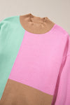 Multicolour Colorblock Mock Neck Ribbed Trim Sweater-Tops-MomFashion