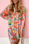 Multicolor Geometric Abstract Print Long Sleeve Shirt Dress-Dresses-MomFashion