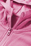 Rose Thermal Waffle Knit Full Zipper Hooded Jacket-Outerwear-MomFashion