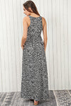 Gray Leopard Print Pocketed Sleeveless Maxi Dress-Dresses-MomFashion