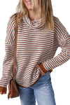 Brown Striped Turtleneck Loose Sweater-Tops-MomFashion