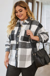 Gray Plus Size Checkered Button-Up Shacket-Plus Size-MomFashion