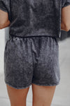 Black Acid Washed Short Lounge Set-Loungewear-MomFashion