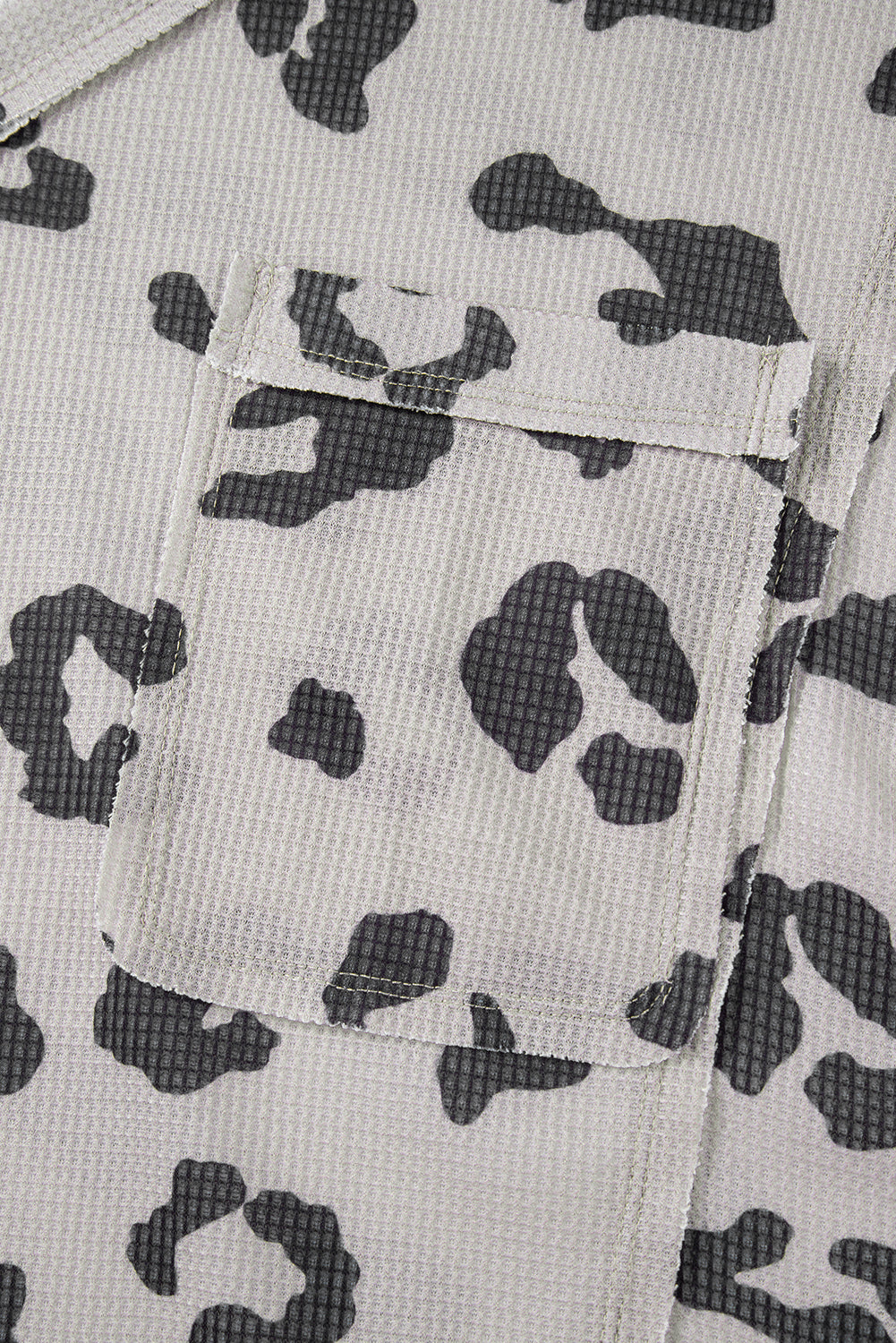 Gray Printed Leopard Balloon Sleeve Thermal Knit Plus Size Top-Plus Size-MomFashion