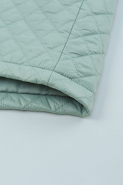 Green Quilted Pocketed Zip-up Cropped Jacket-Outerwear-MomFashion