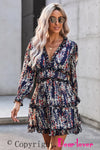 Blue Ruffle Detailing Open Back Floral Dress-Dresses-MomFashion