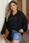 Black Plus Size Chest Pocket Waffle Knit Shirt-Plus Size-MomFashion