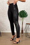 Black Leather Panel Patchwork High Waist Leggings-Bottoms-MomFashion