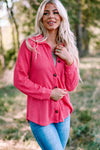 Pink Waffle Knit Button Up Casual Shirt-Tops-MomFashion